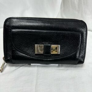 Chloe Leather Bow Black Leather Wallet Authentic 8” x 4”